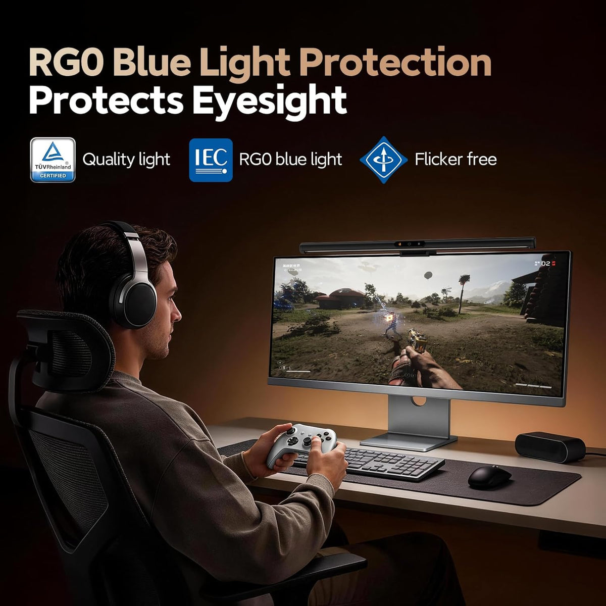 LYMAX Monitor Light Bar PRO+ with Sensor, Fit for Curved/Flat Monitors