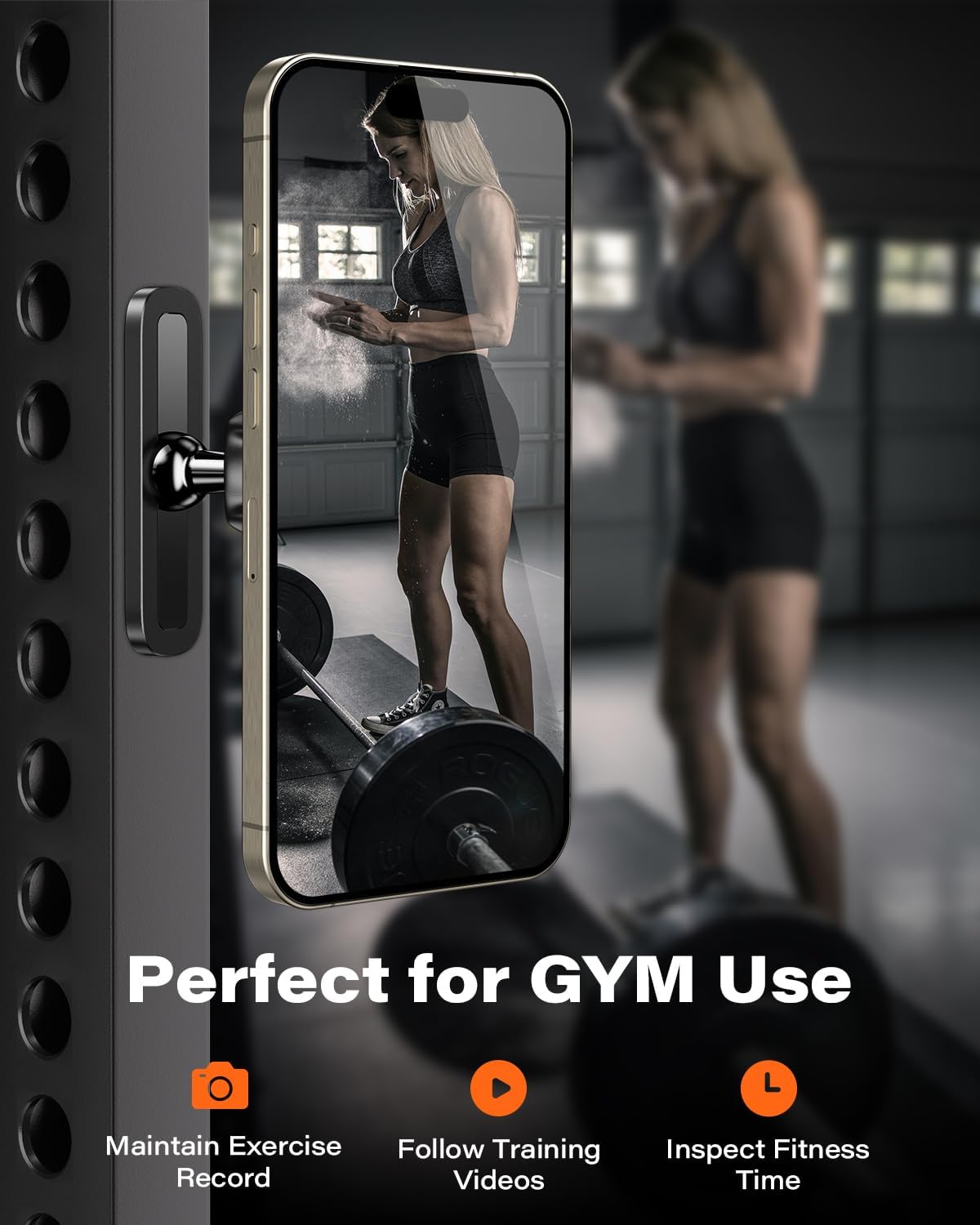 APPS2Car Gym Magnetic Phone Holder, Aluminum Alloy Base & Ball Joint, Black | 360° Adjustable Dual Magnet Phone Mount for MagSafe, Attach to Metal Surface, Gym Accessories for Workout Recording
