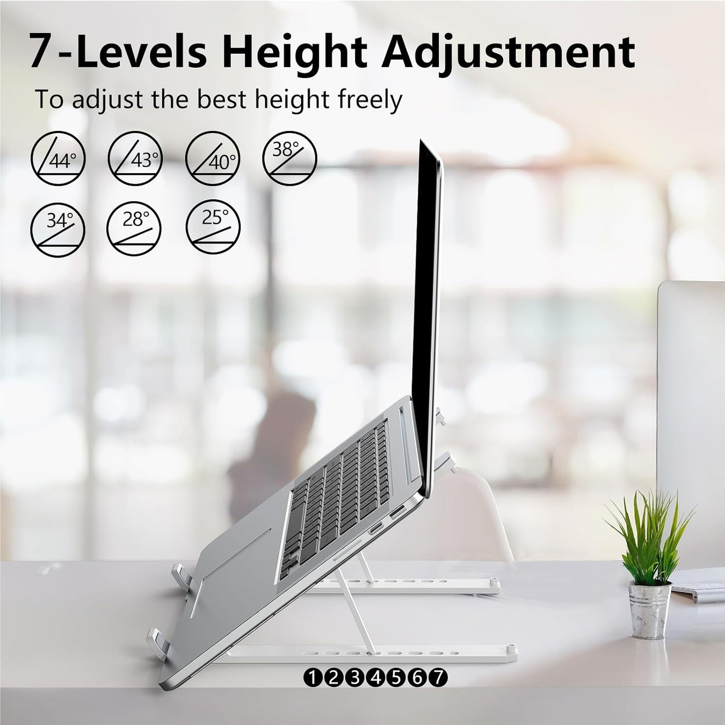 Tonmom Laptop Stand for Desk, Adjustable Laptop Riser, White | ABS+Silicone Foldable Portable Notebook Holder, Ventilated Cooling Notebook Mount Computer Stand for 10-15.6” Laptops,Tablets