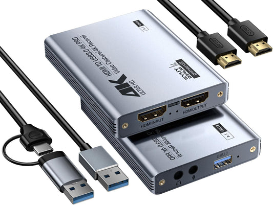 USB3.0 HDMI Capture Card, 4K Passthrough, 1080P60 2K30 Recording | Aluminum shell, low latency. For stream, record & online class; supports OBS, Twitch, Zoom, Teams, PS5, Switch, PC, camera