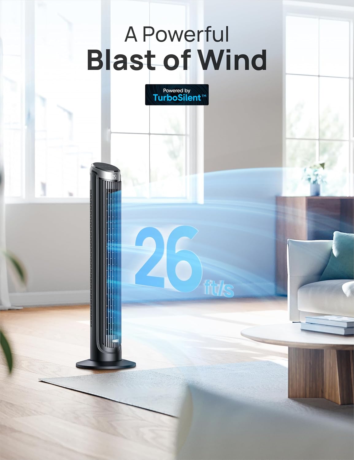 DREO Tower Fan for Bedroom, 90° Oscillating Fans that Blow Cold Air | 26 ft/s Powerful Airflow, 28dB Quiet Fan, 5 Speeds, 4 Cooling Modes, 12H Timer, 40" Standing Floor Fan for Home Office
