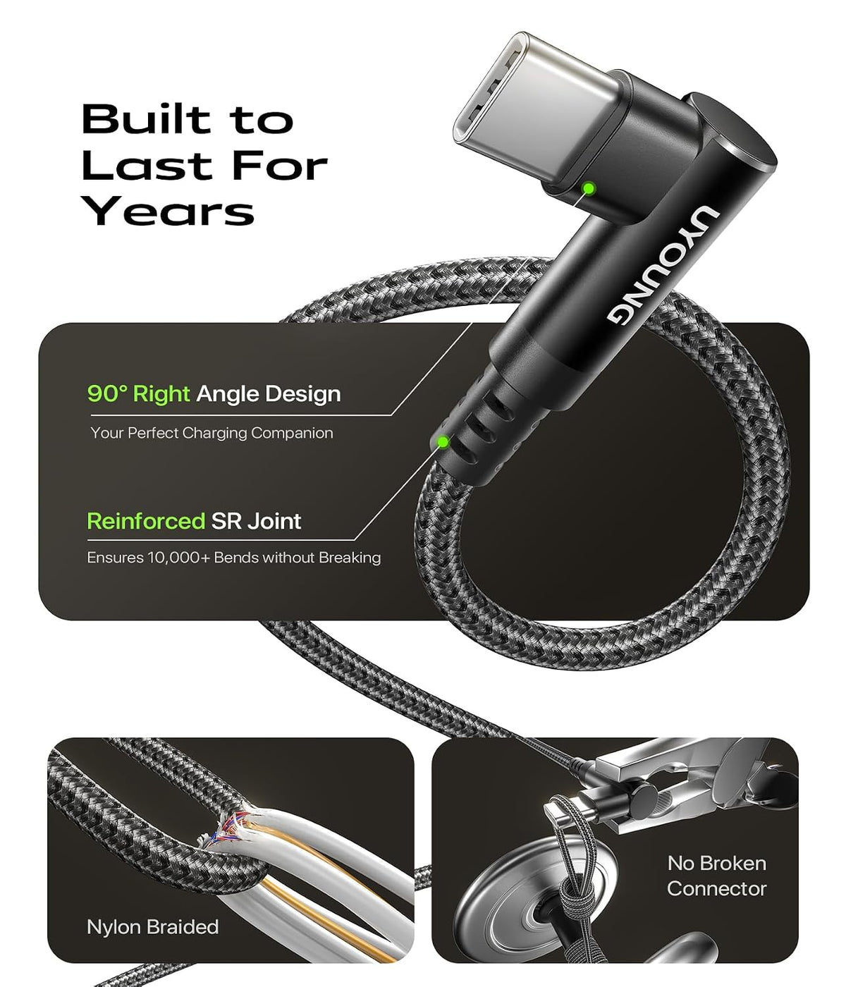 USB C to USB C Cable 90 Degree 60W USB C to C Fast Charging Cable 6ft