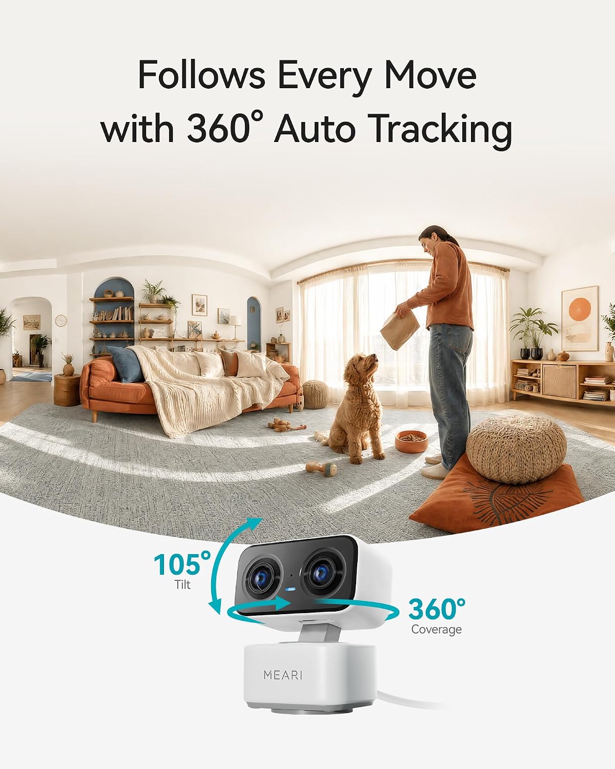 MEARI WiFi Security Camera, 2.5K Dual‑Lens Indoor Cameras for Home Security