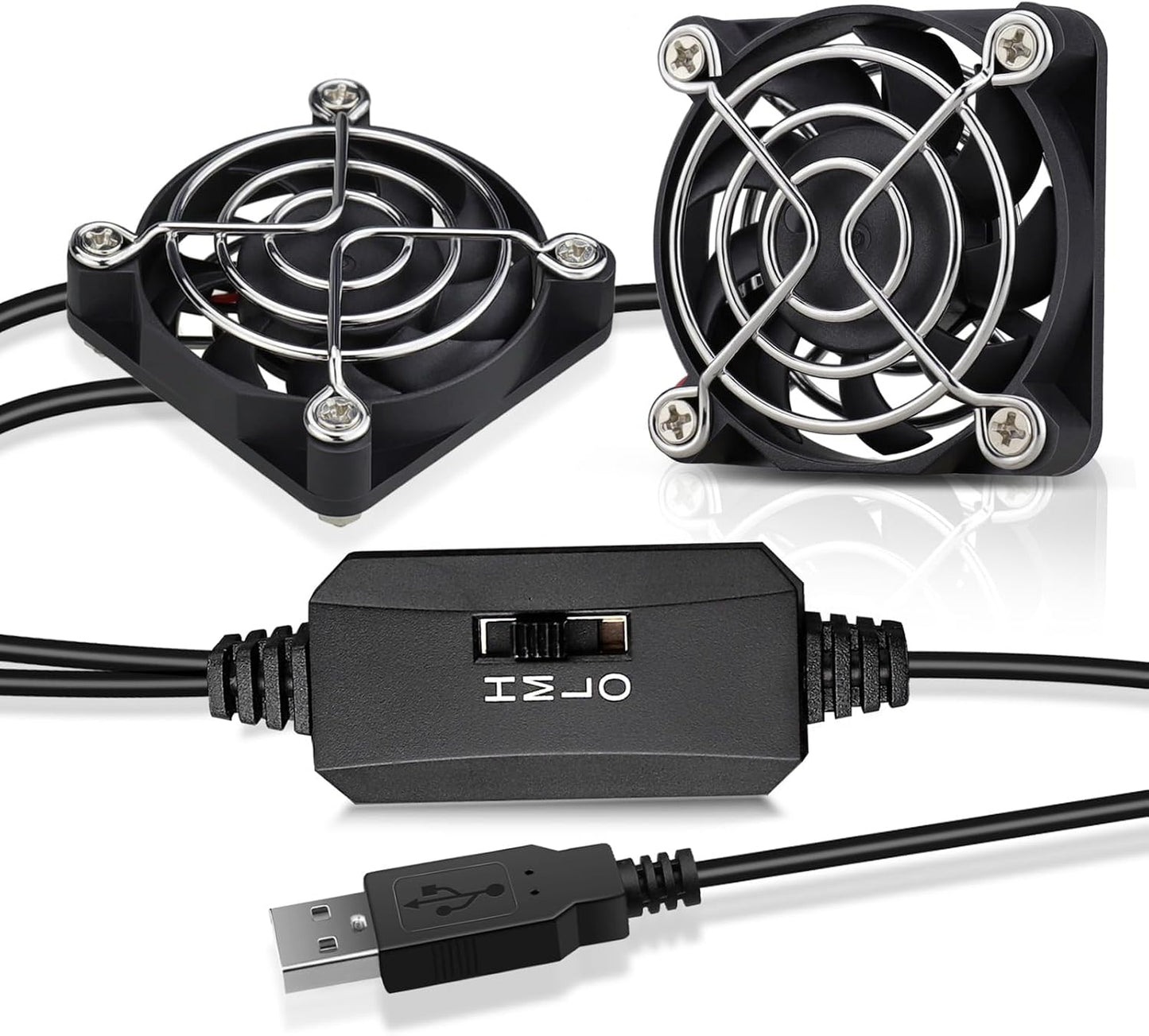 GDSTIME Dual 50mm USB Fan with 3 Speed Control, Mini 5V DC Cooling Cooler | 50x50x10mm, 5010, L/M/H Adjustable Wind, for Raspberry Pi, Cable Box, Aquarium, Small Appliances Series Replacement
