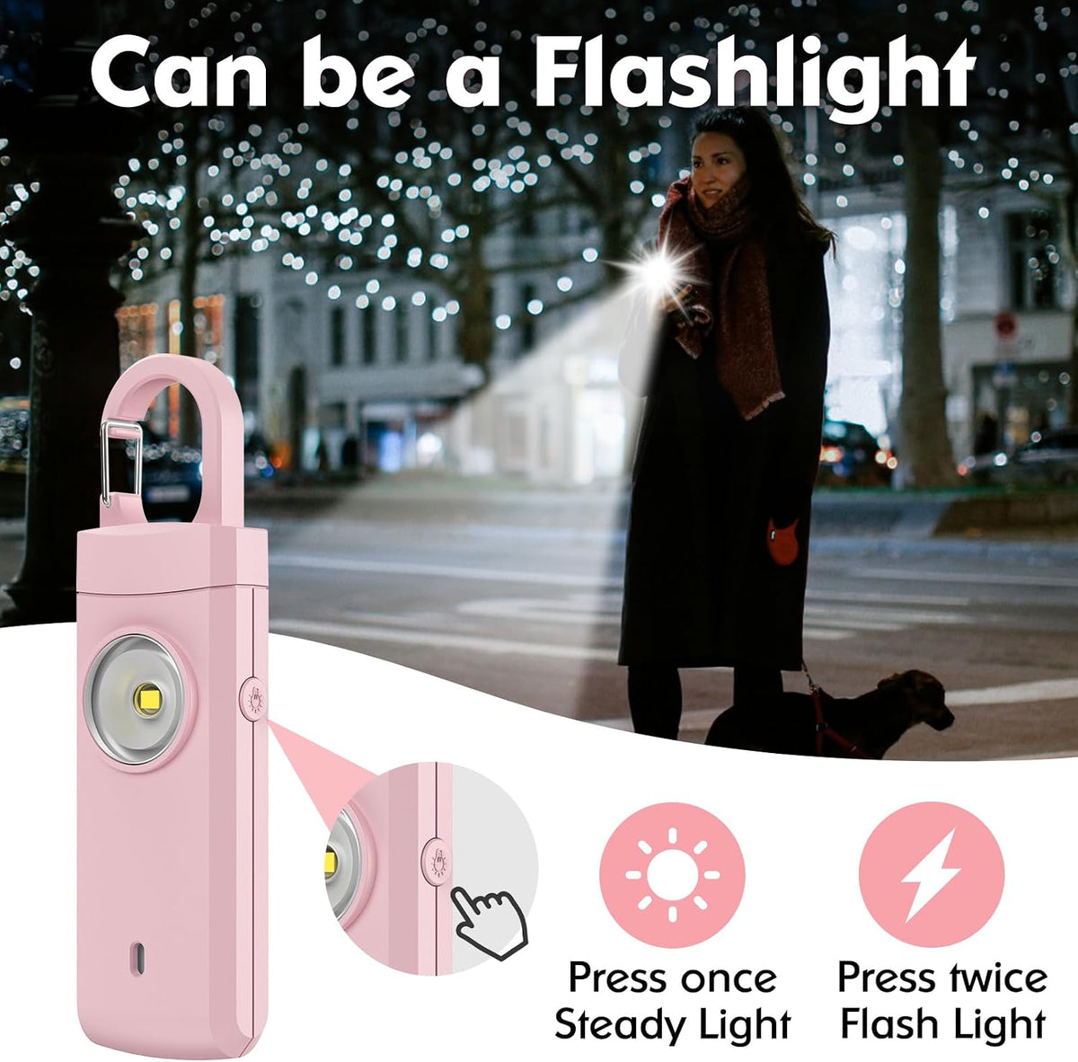 Rechargeable Personal Alarms for Women, Keychain Siren Alarm with Flashlight, Back to School College Essentials for Daughter, College Students, Teen Girls, Elders, Kids, Travel Essentials, Rose Gold