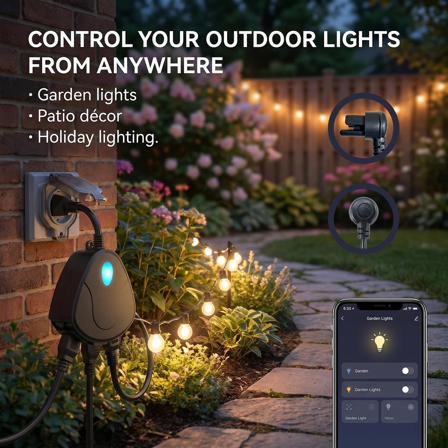 Outdoor Smart Plug 3 Outlets WiFi Power Strip, 15A 1875W Weatherproof Surge Protector with Timer Countdown, Compatible with Alexa Google Home, 2.4GHz