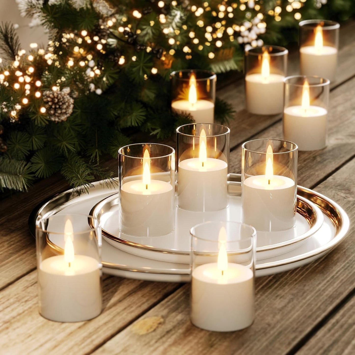 VIODAIM 12Pack Flickering Flameless LED Candles with Timer, Battery Powered - Small Pillar & Votive, Clear (2"X3") | Small Pillar & Votive Candle with Realistic Flickering Warm Glow for Centerpieces, Wedding Tables, Holiday, and Home Decor