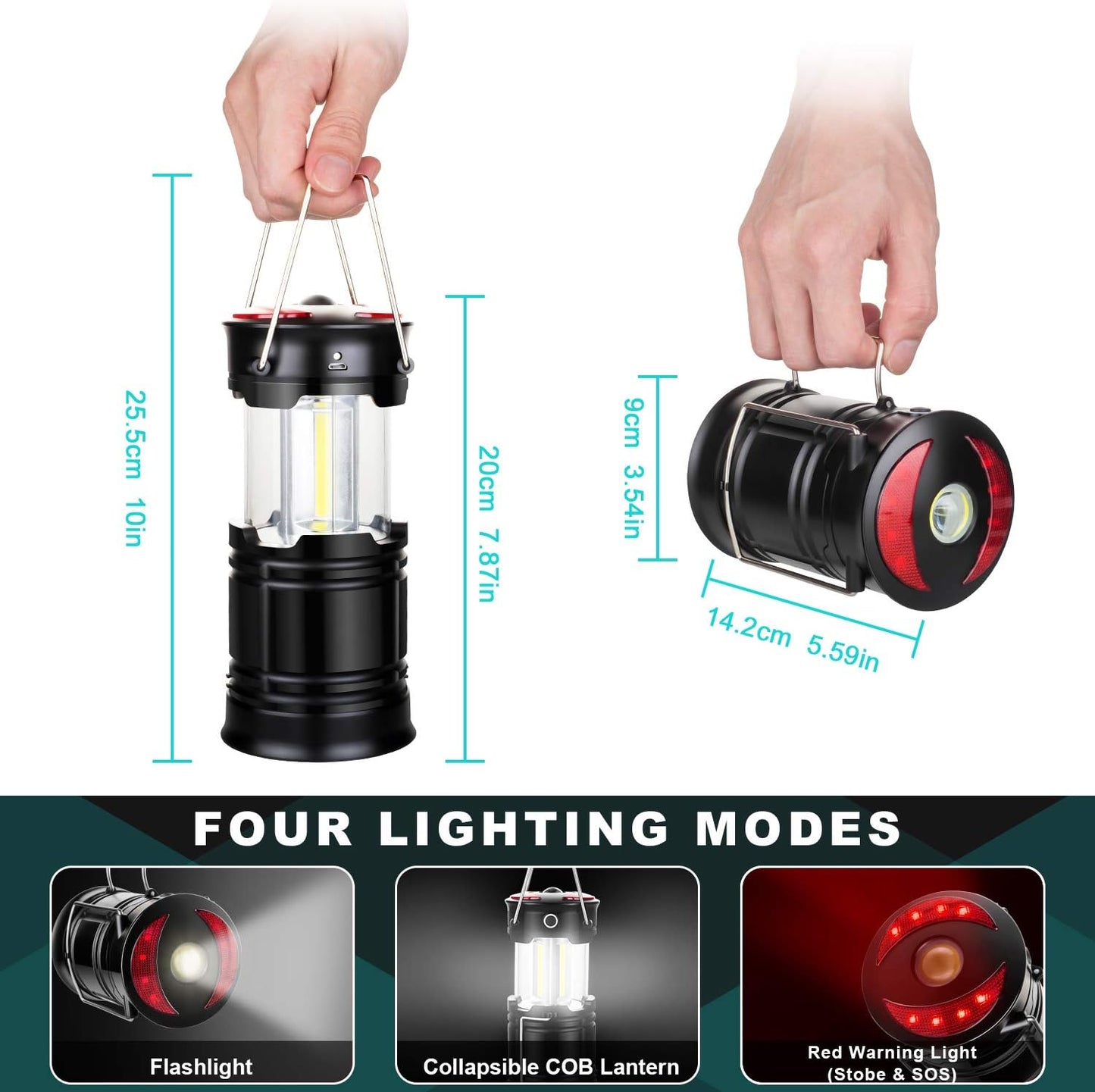 2 Pack Camping Lanterns Camping Essentials Tent Lights Camping Accessories | 2-in-1 Rechargeable Lantern, Hurricane Lights LED Lantern with Flashlight & Magnet Base for Camping, Hiking,Emergency, Outage