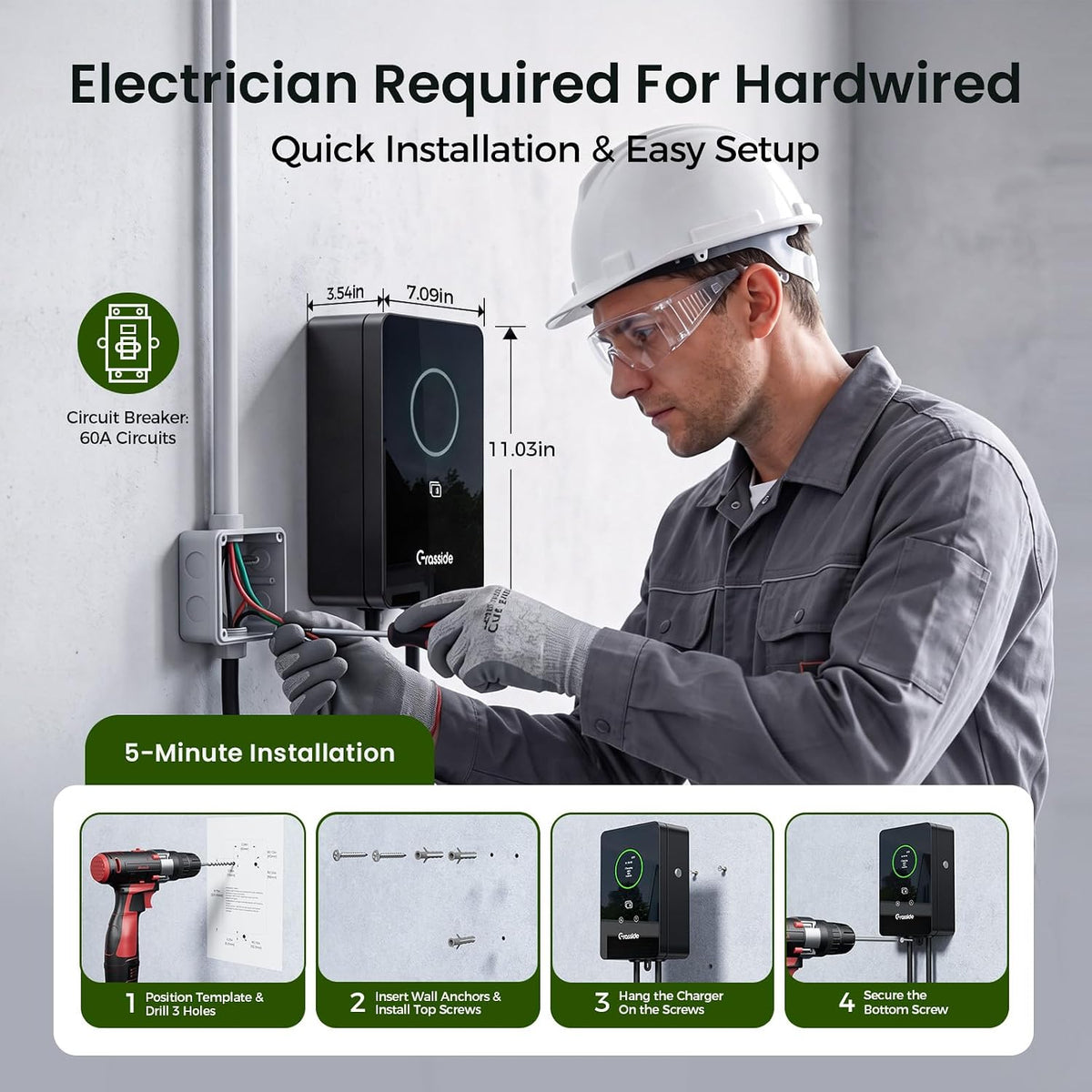 Upgraded 48 Amp Level 2 EV Charger, Hardwired, 11.5kW J1772 Home Charging