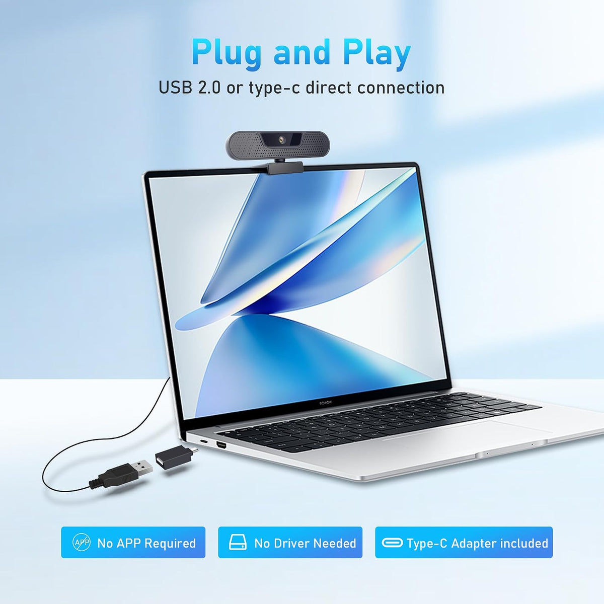1080P Webcam with Microphone, 75°FOV FHD PC Camera with 1080P/60fps, Privacy Cover, Plug & Play USB Web Cam, Autofocus, 1080P/60fps External Webcam for PC, Computer Web Camera for Laptop, Mac, Zoom