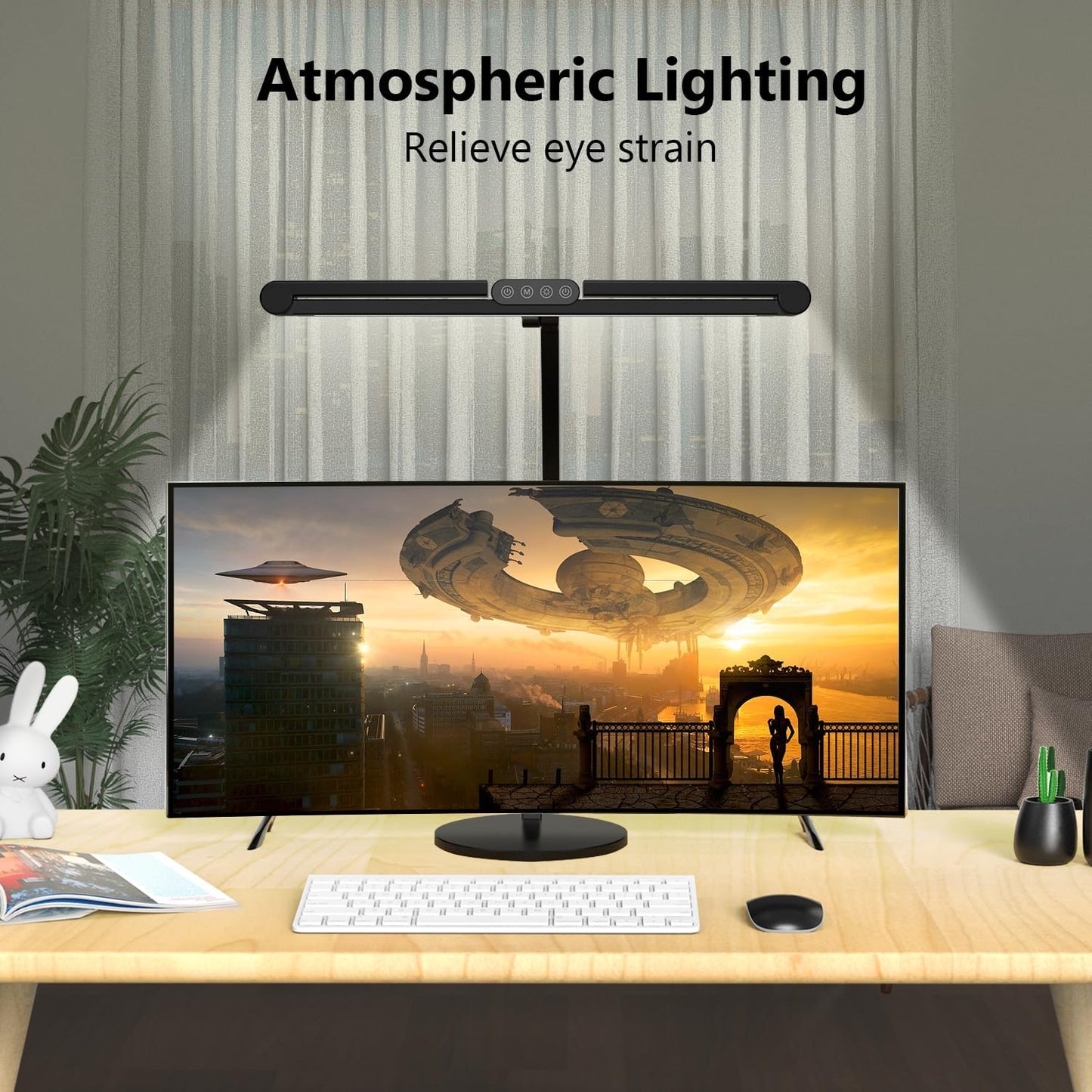 Architect Desk Lamp with Remote Control, Adjustable Led Desk Light for Home Office with Base, 24W Bright Auto Dimming Table Light Rotatable Office Lamp with Swing Arm for Computer Cafting
