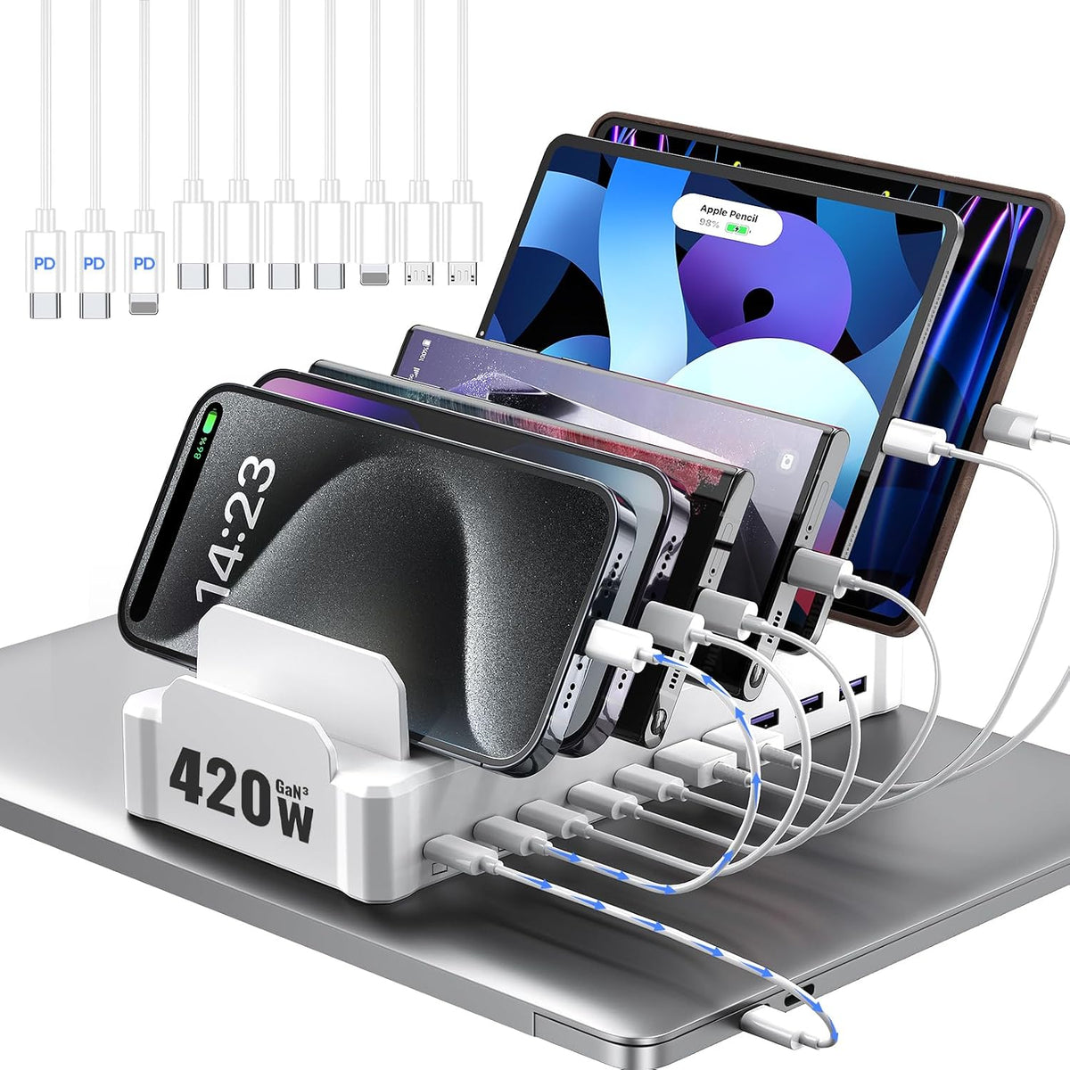 Zobirez 420W 10-Port Fast USB Charging Station for Multiple Devices, Black