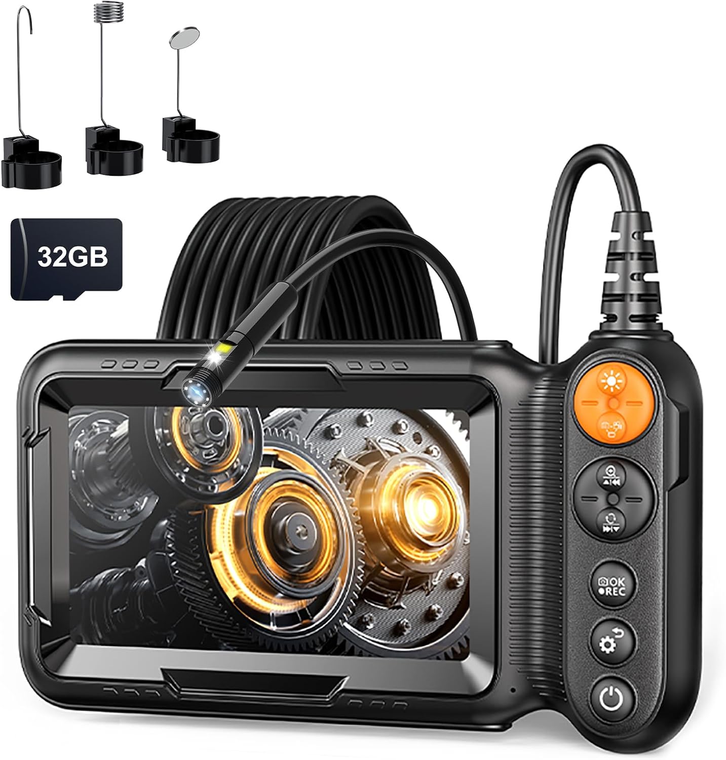 Dual-Lens Endoscope Camera with Light, Borescope with 5" IPS Screen, Photo & Record Video Inspection Cameras with 32G SD Card, IP67 Waterproof Snake Camera, Tools Cool Gadgets for Men (16.5FT)