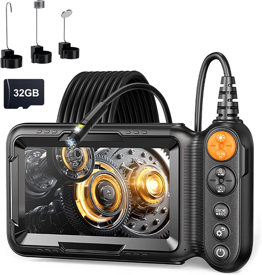 Dual-Lens Endoscope Camera with Light, Borescope with 5" IPS Screen, Photo & Record Video Inspection Cameras with 32G SD Card, IP67 Waterproof Snake Camera, Tools Cool Gadgets for Men (16.5FT)