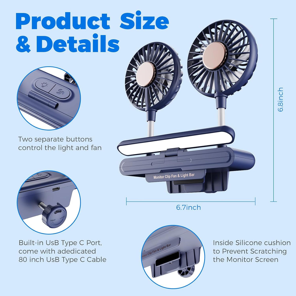 USB Monitor Clip on Fan Deepsea Blue