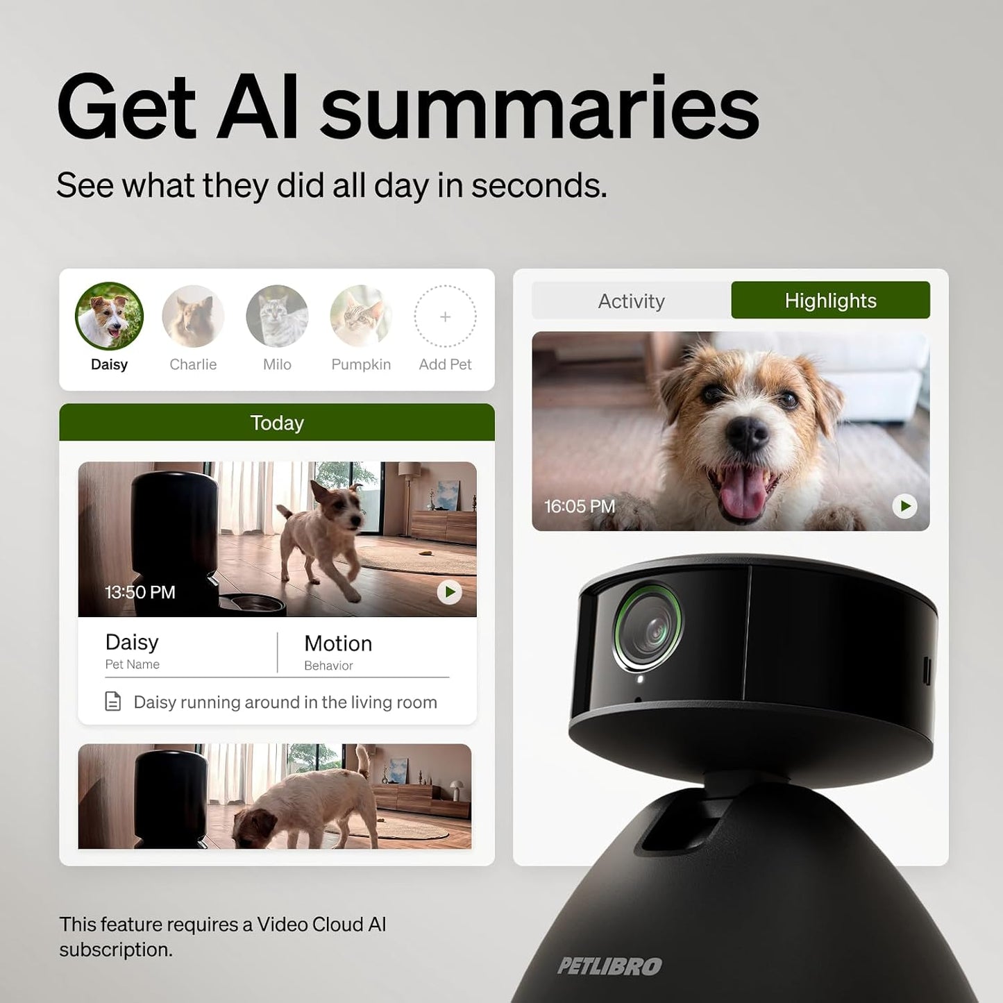 PETLIBRO Dog Camera with Phone App, 360° Auto Tracking Pet Camera Indoor with Phone App for Home Alone Pets, Cat & Puppy Camera with 2-Way Audio, Night Vision, Indoor Camera WiFi