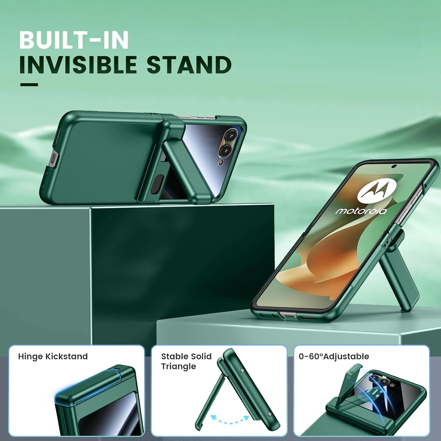 VEGO for Motorola Razr 2026/2025/2024 Case, Compatible with MagSafe | Hinge Protection & Kickstand & Privacy Screen Protector, Magnetic Slim Hard PC Protective Cover for Moto Razr 2026 - Green