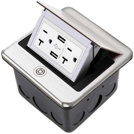 4.8A USB Pop Up Floor Electrical Outlet Cover Box Kit