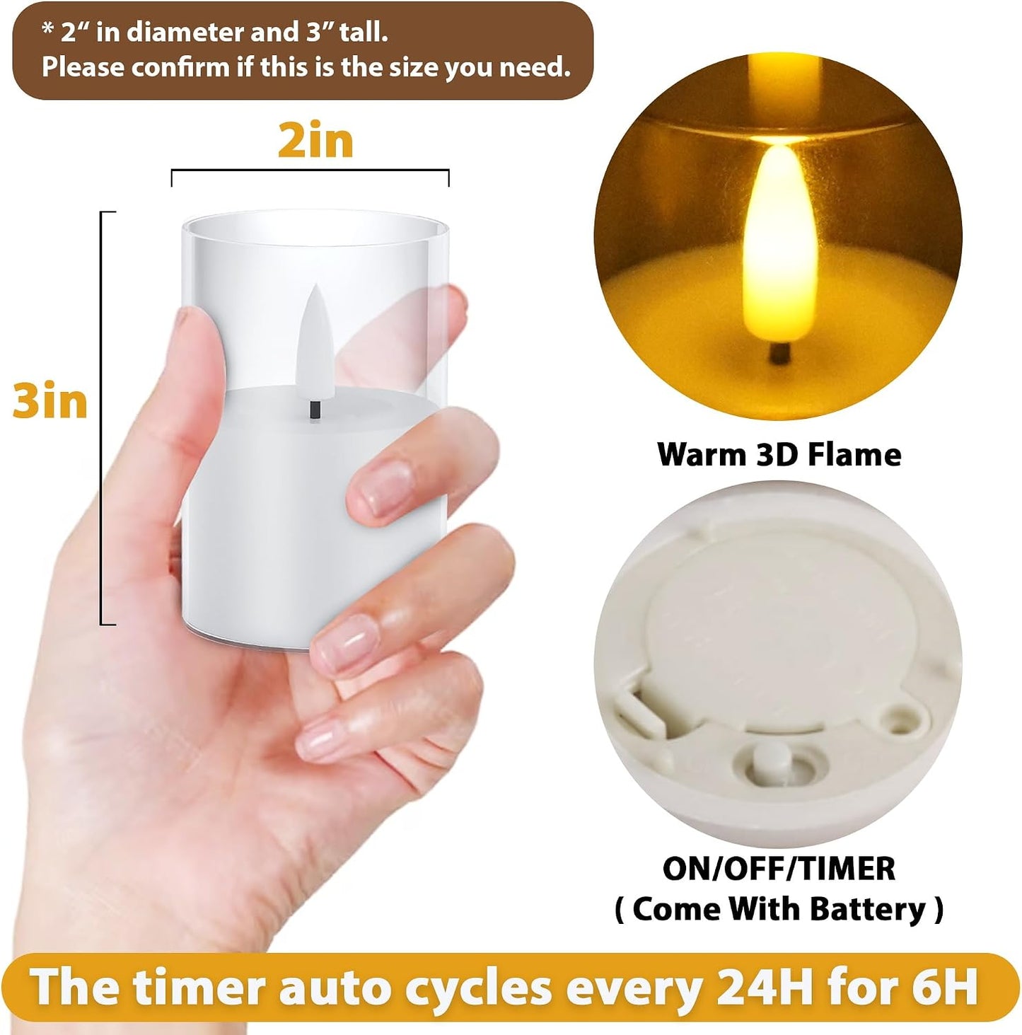 VIODAIM 12Pack Flickering Flameless LED Candles with Timer, Battery Powered - Small Pillar & Votive, Clear (2"X3") | Small Pillar & Votive Candle with Realistic Flickering Warm Glow for Centerpieces, Wedding Tables, Holiday, and Home Decor