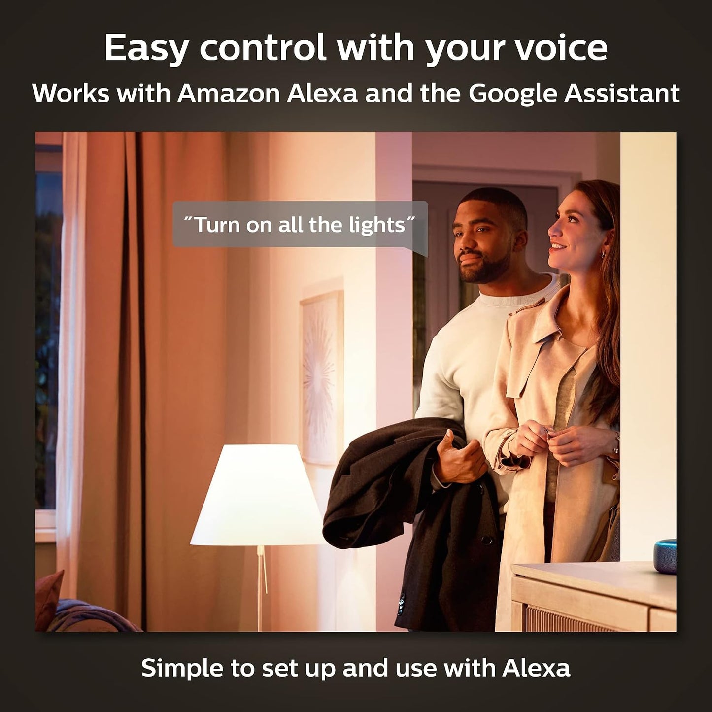 Philips Hue Smart 60W A19 LED Bulb - Soft Warm White Light - 4 Pack - 800LM - E26 - Indoor - Control with Hue App - Compatible with Alexa, Google Assistant and Apple Homekit