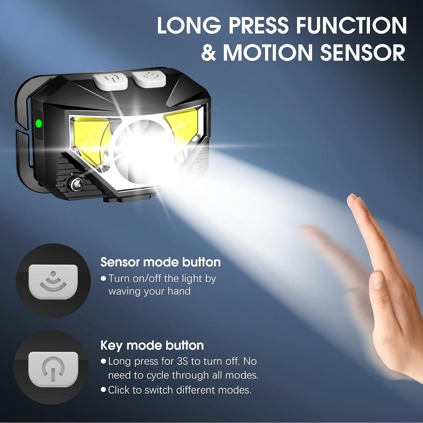 LHKNL Headlamp Flashlight, Lumen Bright Head Lamps LED Rechargeable Camping | Ultra-Light, with White Red Light, 2-Pack Waterproof Motion Sensor Headlight, 8 Modes for Outdoor Running Hiking Fishing