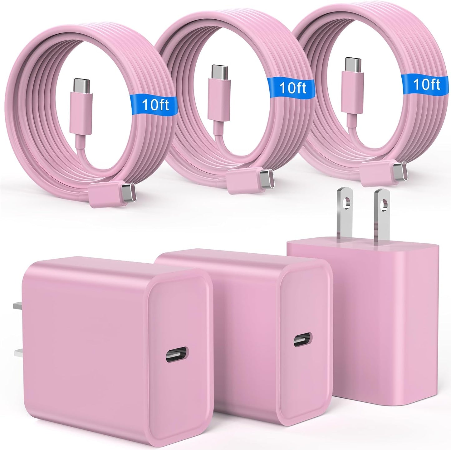 iPhone 17 16 15 Charger Fast Charging USB C Charger Type C Chargers Block | Extra Long 10FT Cable with 3Pack PD 20W USB C Charger Blocks for iPhone 17/17 Pro/17 Pro Max/16/16 Pro/16 Pro Max/15