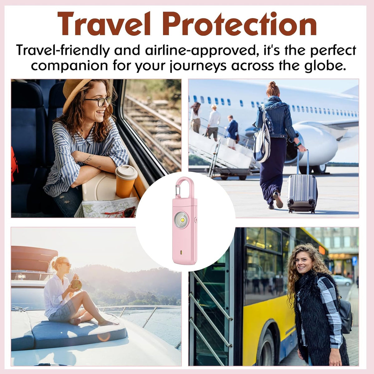 Rechargeable Personal Alarms for Women, Keychain Siren Alarm with Flashlight, Back to School College Essentials for Daughter, College Students, Teen Girls, Elders, Kids, Travel Essentials, Rose Gold