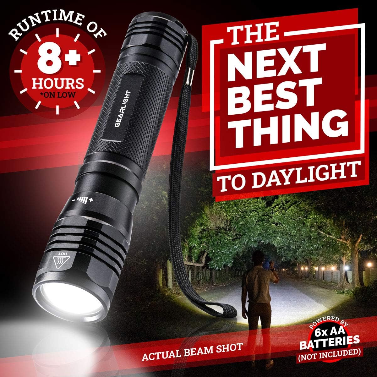 LED Flashlight High Lumens, Tactical Flashlight Battery Powered (Batteries Not Included), Bright Handheld Flashlight for Camping, Hunting, Home, Security, Hiking, Walking at Night & Emergency Use