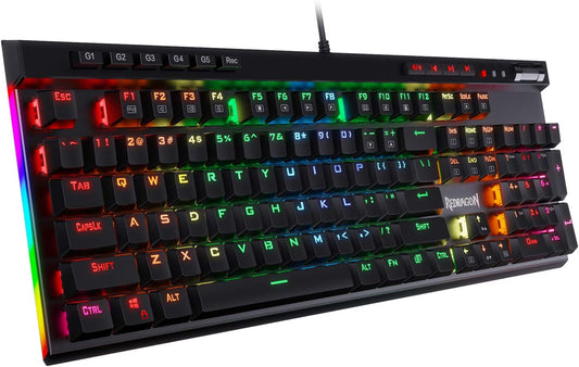 Redragon K580 Wired RGB Mechanical Gaming Keyboard, Macro Key & Media Wheel | 5 On-Board Keybinding Buttons for MMO MOBA Games, Dedicated Media Controls, Classic Tactile Blue Switch for Hype Typing Feel