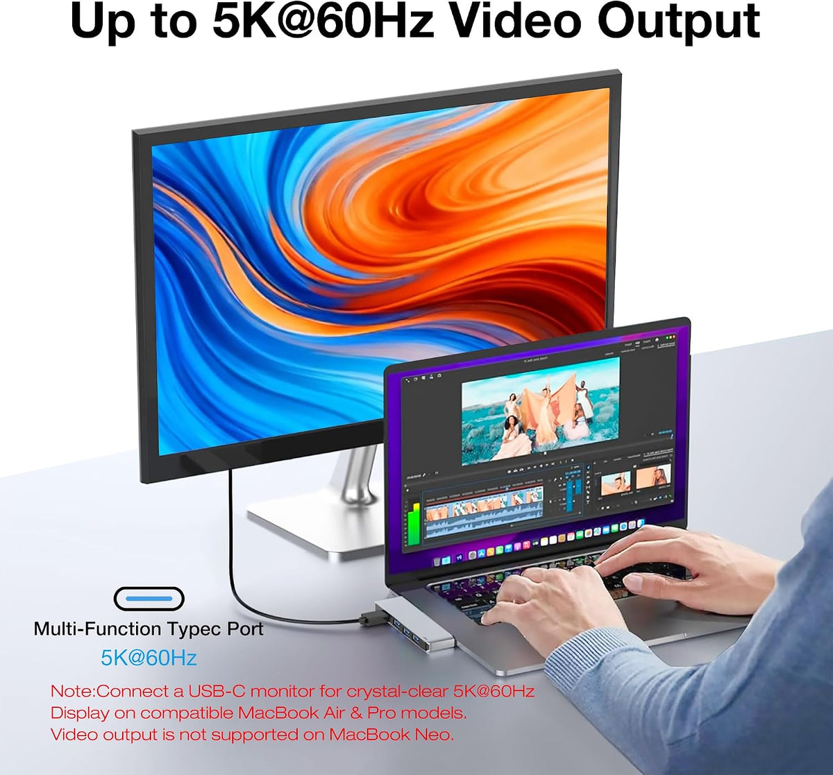 iSky Dual USB-C Hub for MacBook Air, Pro & Neo, 4-in-2 Adapter, 100W PD