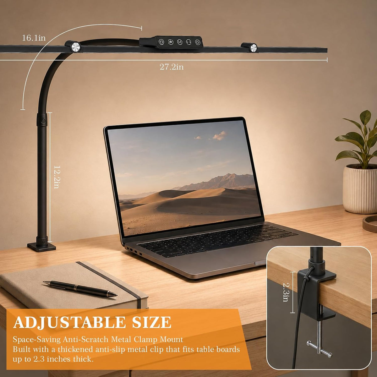 Desk Lamps for Home Office with Clamp, Architect LED Lights (Black)