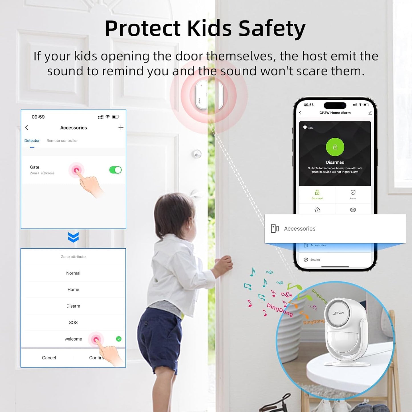 CPVAN Home Alarm System with PIR Motion Sensor, WiFi Wireless DIY Smart Door/Window Alarm for Home Security with Phone APP Alert 9 Pieces-Kit (Indoor PIR Alarm Host, 6 Door Sensors, 2 Remotes)