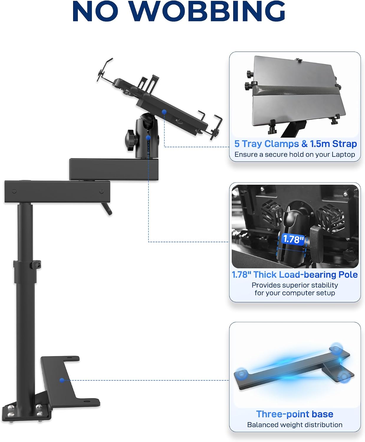 Truck Laptop Mount Fit for 19-25 Chevy Silverado, Tahoe, GMC Sierra, No-Drilling Vehicle Laptop Mount Built-in Cooling Fan Adjustable Truck Computer Stand