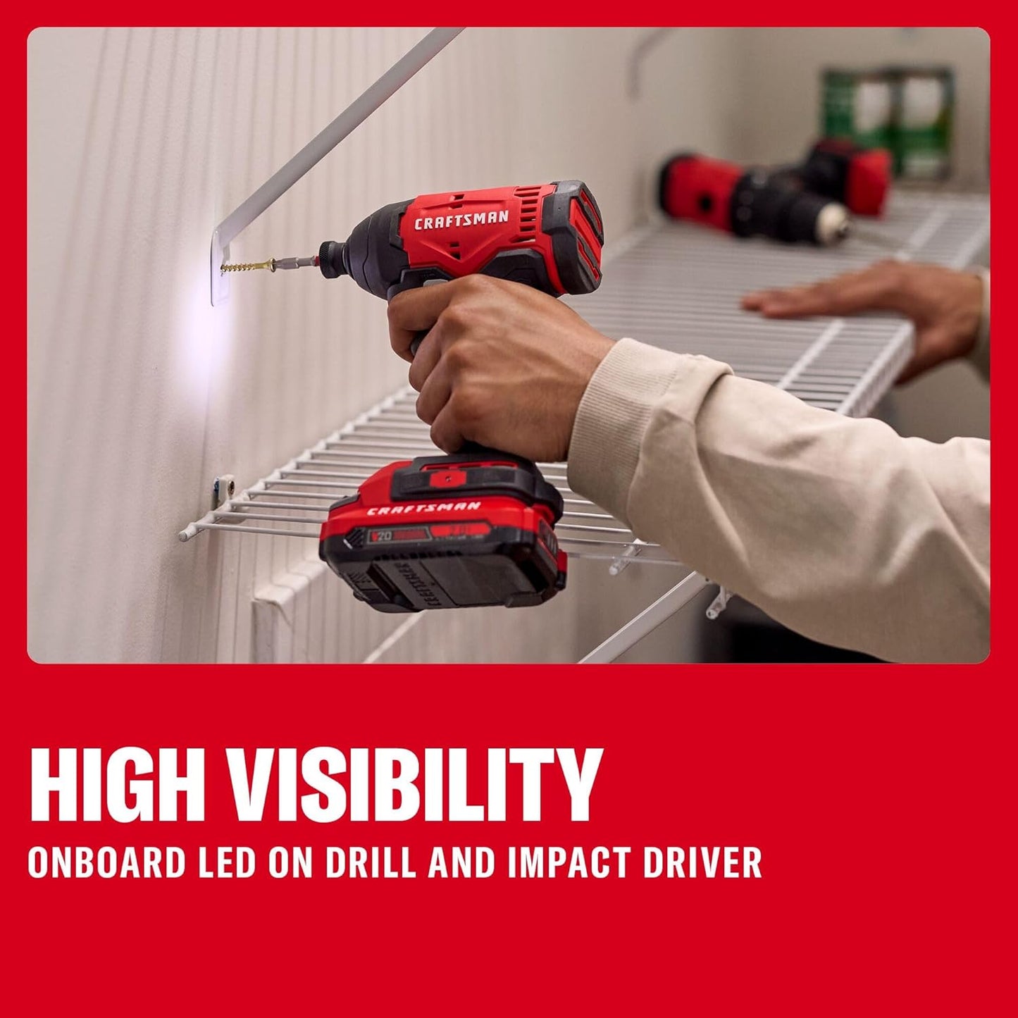 CRAFTSMAN V20 Cordless Drill Driver and Impact Driver, 2 x 2Ah Lithium Ion Battery and Charger, Two Power Tools, 1700 RPM 1/2 In. Electric Drill, 1800 Torque 1/4 Impact Screwdriver (CMCK201D2)