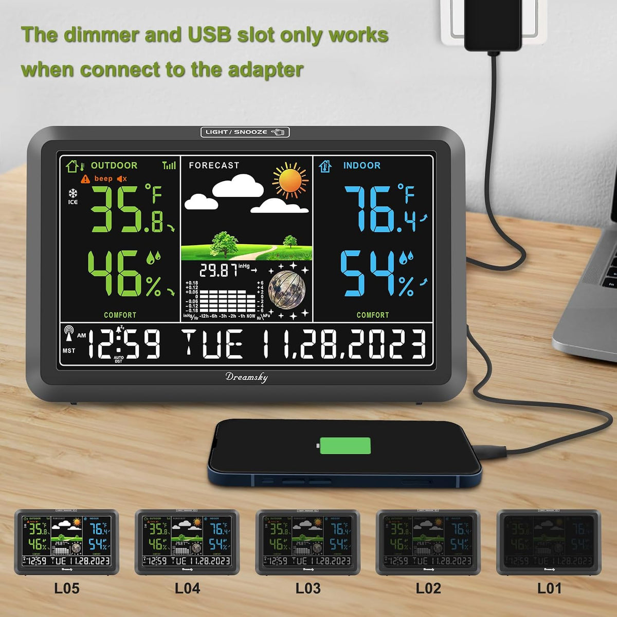 DreamSky Weather Station Indoor Outdoor Thermometer Wireless, Atomic Clock
