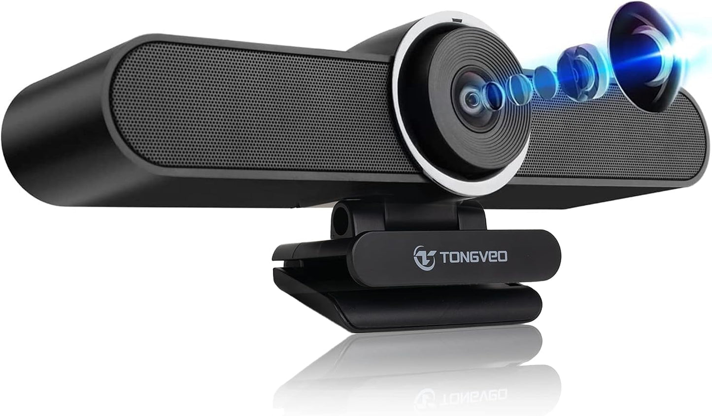 TONGVEO 4K Webcam Conference Call Room Web Camera with Dual Microphones &Speaker, | All-in-One USB Video Camera, 116° Wide Angle, AI Auto Framing | Compatible with Zoom, OBS