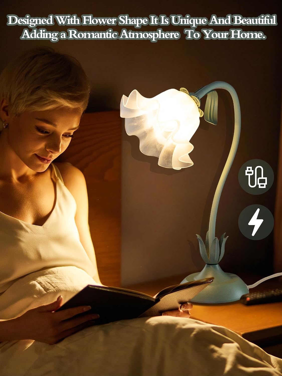Flower Table Lamp, LED Reading Light Bedside Vintage Night Light (Green) | 3 Colors Modes Kawaii Flower Lamps Decor,Living Room Bedroom Lighting Table Lamps Home Decoration