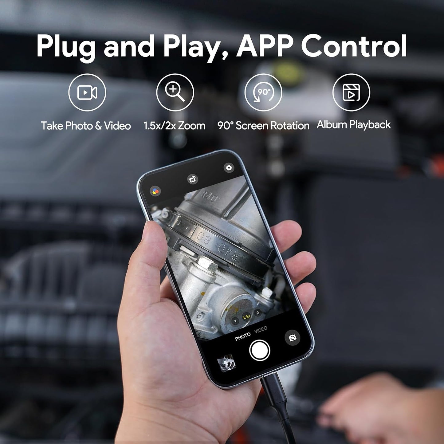 DEPSTECH 2K Endoscope Camera with Light, Dual Lens 2560P Phone Borescope | Inspection Scope for iPhone Android, Semi-Rigid Snake Cable, 9LEDs, IP67 Waterproof, for Automotive, HVAC, Plumbing, Mechanic