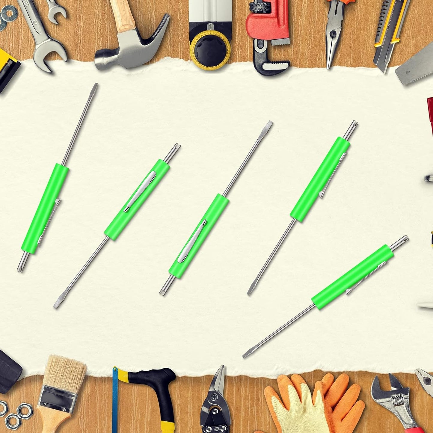 Zhehao 10 Pcs Pocket Screwdriver with Valve Core Removal Tools, Mini Small Dual Screwdriver Set with Clip for Mechanics Electricians Electronic Technician Kit Assembler(Green)