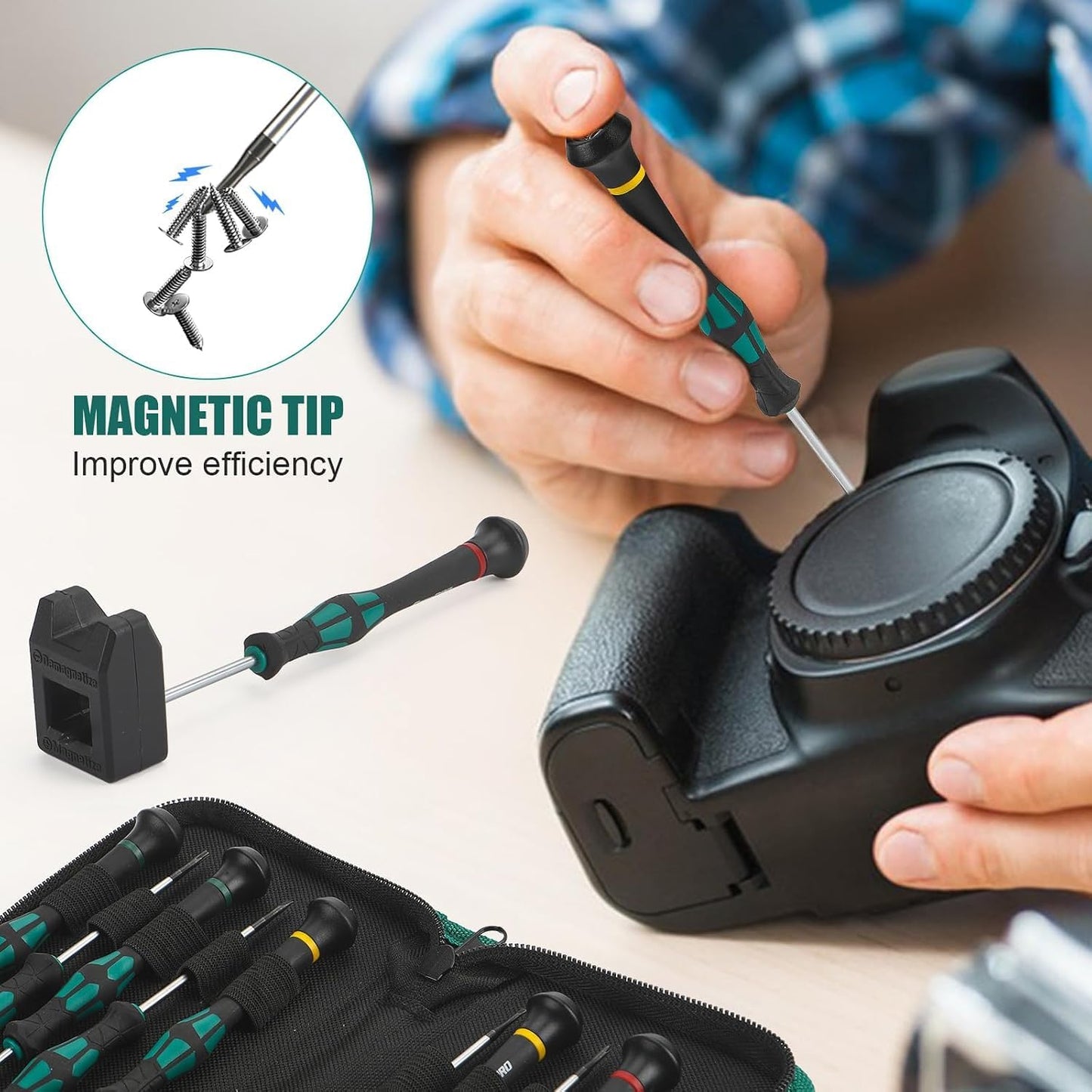 GRENPRO 10-Piece Precision Screwdriver Set, Magnetic Small Screwdrivers with Phillips, Slotted, Torx Star for Eyeglass, Watch, Computer, Laptop, Phone,Green