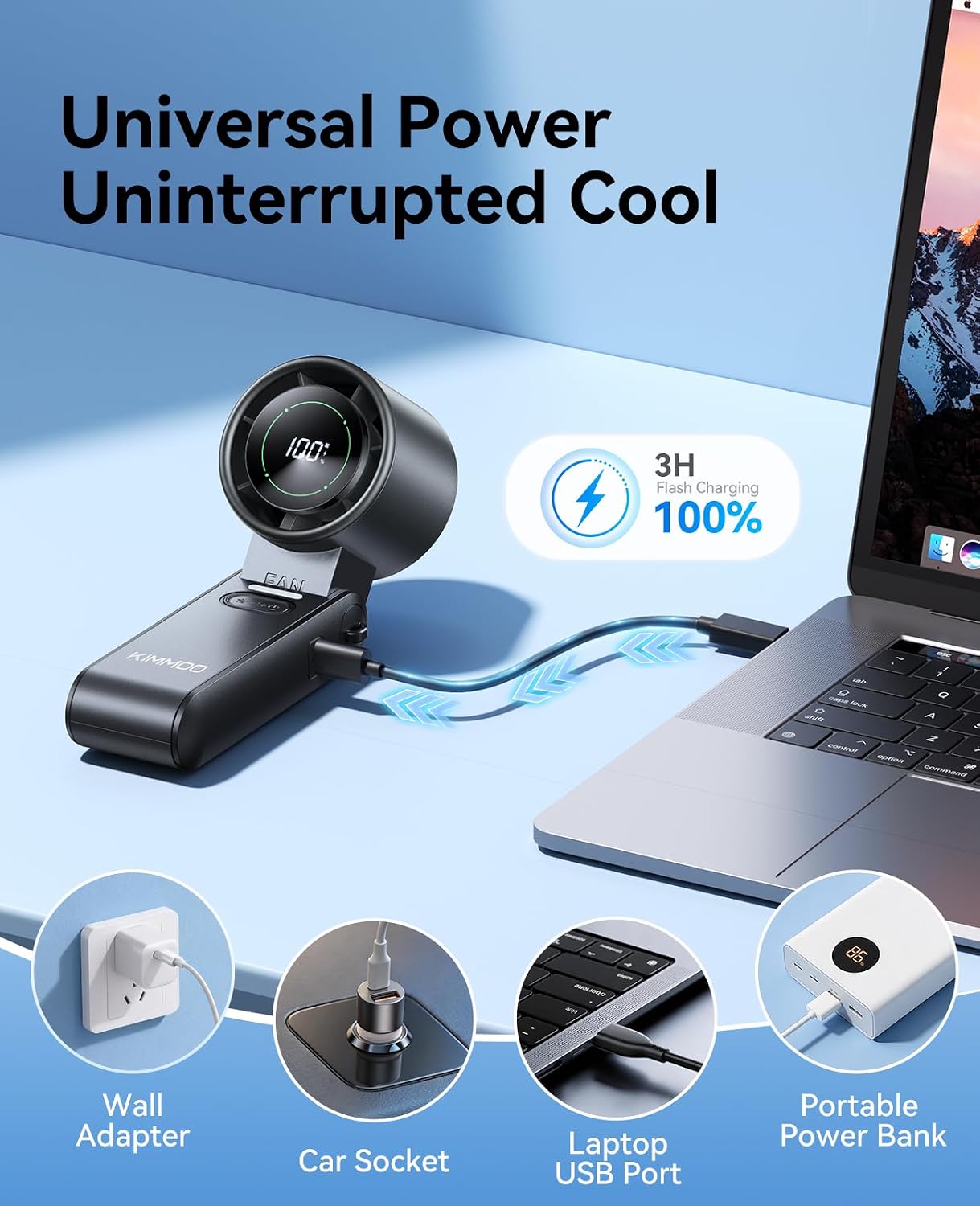 KIMMOO 2 Pack Black Portable Handheld Turbo Fan-100 Speeds, Powerful 20000 RPM, 12Hrs Cooling, USB Rechargeable Mini Hand Held Personal Fan for Travel Makeup Outdoor Indoor