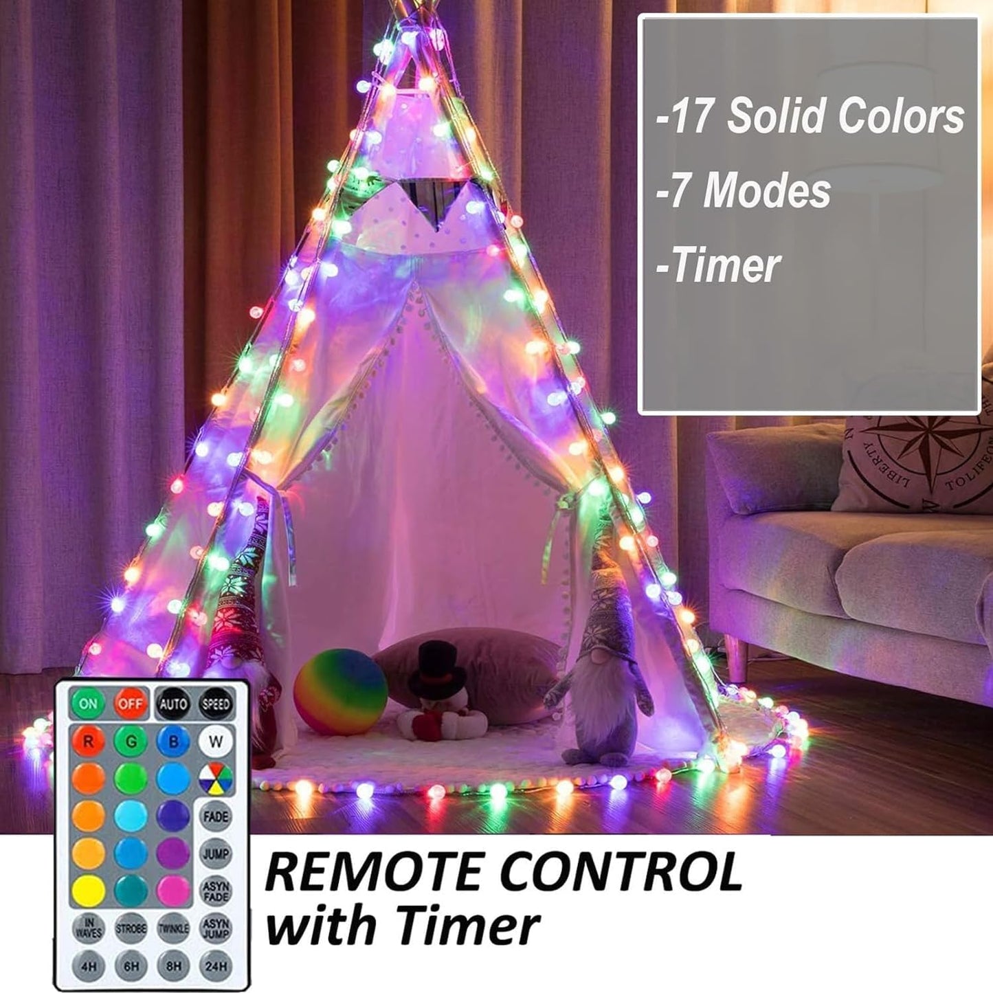 Mocalido 50ft Color Changing Globe String Lights Indoor, Hanging Colored Lights for Bedroom 75 LED USB Powered with Remote, Classroom Fairy Lights, Camping Tent Decor