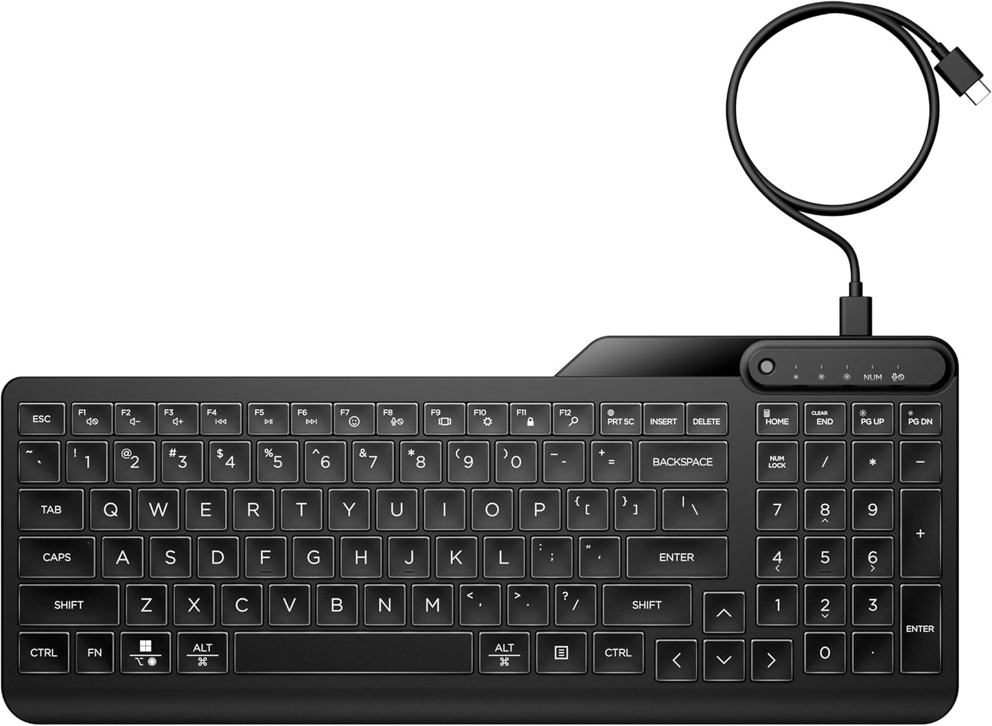 HP 400 Backlit Wired Keyboard (Ash Wired) - Warm White LED Illuminated Keys w/ 3 Brightness Levels - Slim & Portable Design - 12 Programmable Keys - Spill-Resistant, Sanitizable