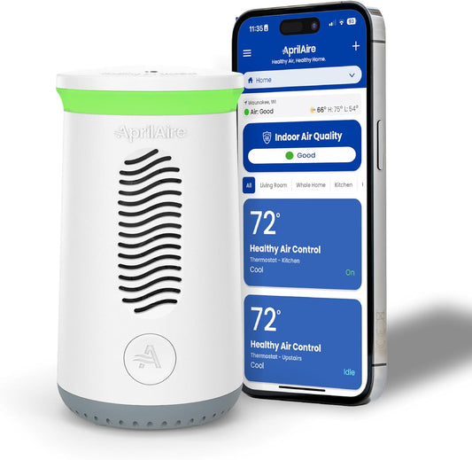 AprilAire ZAWTHCPV Smart Indoor 5-in-1 Wi-Fi Air Quality Monitor (CO2, VOC, PM 2.5, Particulate Matter, Humidity and Temperature), App Controlled IAQ Monitor for Home Air Quality Sensor