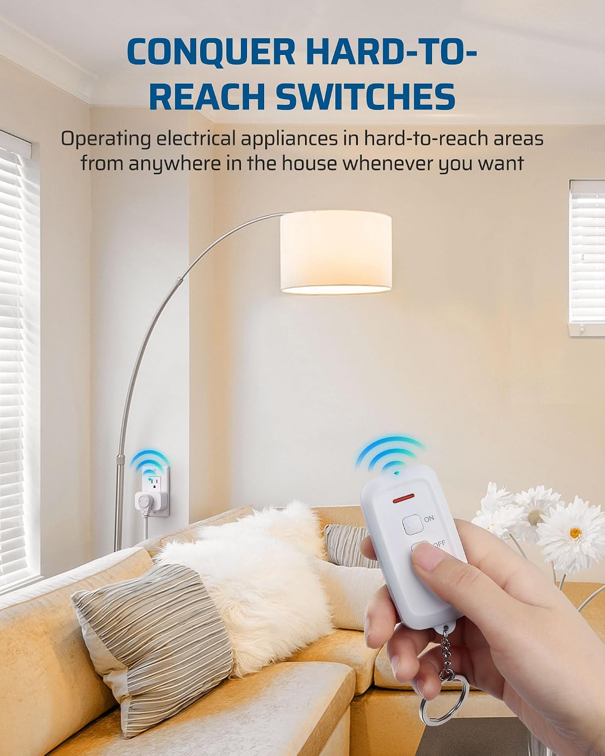 DEWENWILS Remote Control Outlet with All On/Off Button, Indoor Remote Outlet Switch for Lights, Lamps, Fan, 2 Mountable Brackets, 15A/1875W, 100FT, 2 Remote and 5 Outlets