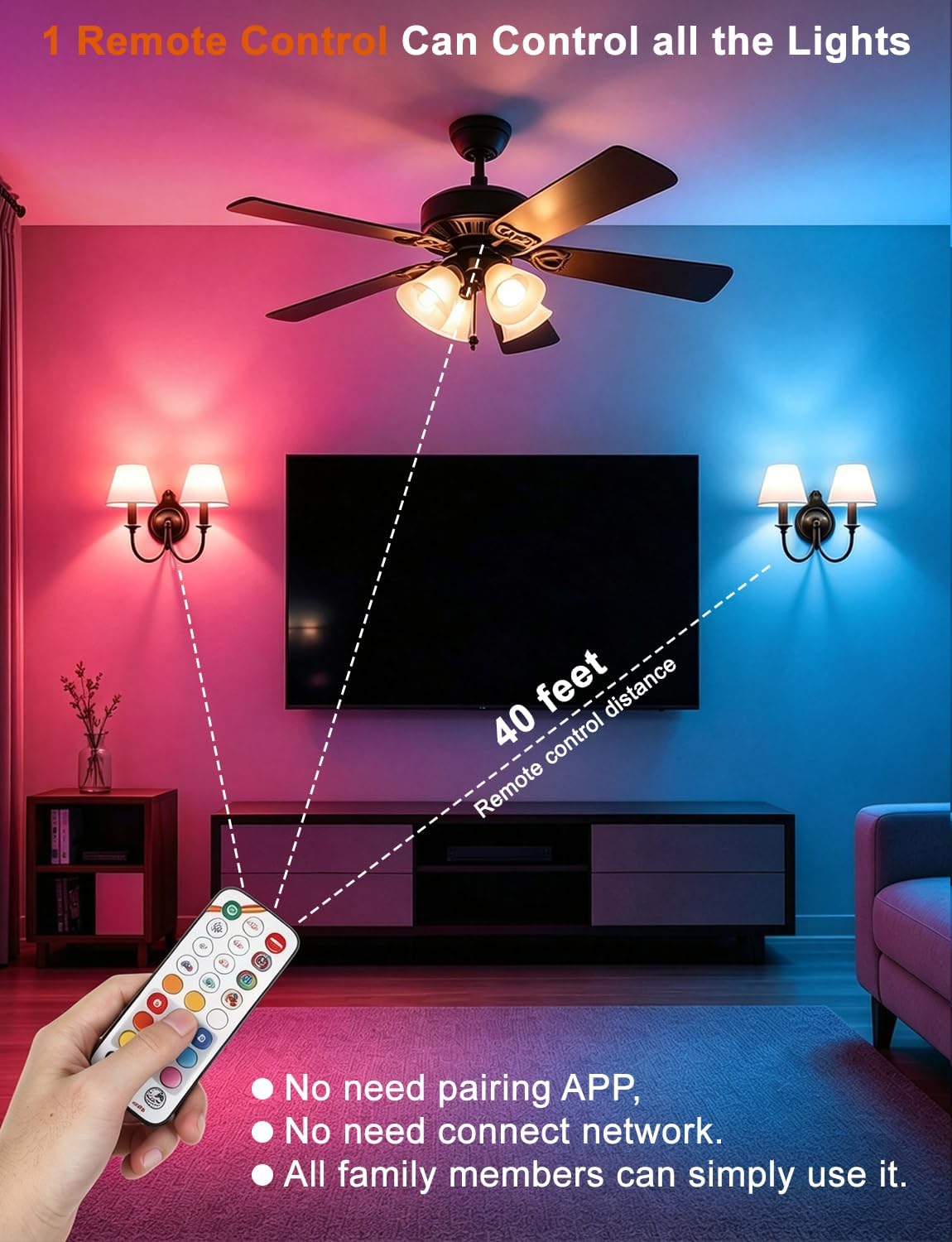 Color Changing Light Bulb with Remote 12W A19 E26 LED Light Bulbs 4 Pack