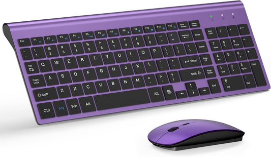 Wireless Keyboard and Mouse Ultra Slim Combo, TopMate - Purple Black
