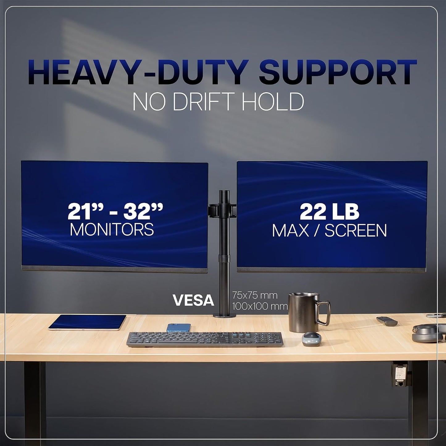 VIVO Dual LCD LED 21 to 32 inch Monitor Desk Mount, Heavy Duty, Adjustable Telescoping Arms, Flush Wall Setup, Fits 2 Screens, Black, STAND-V002E