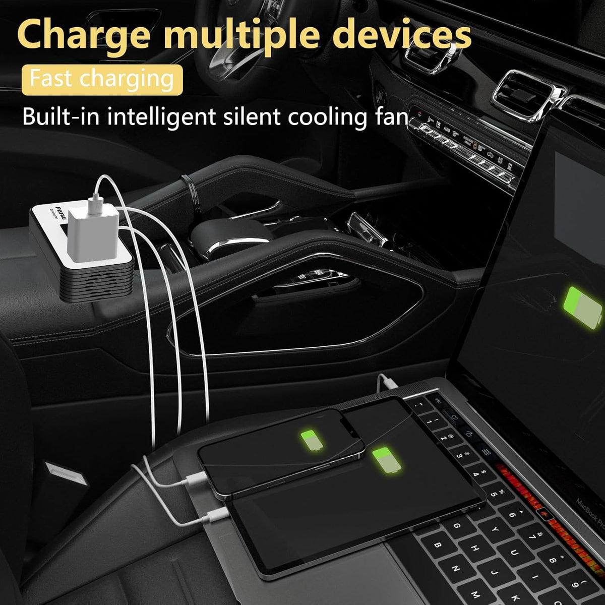 PiSFAU 200W Car Power Inverter - DC 12V to 110V AC Car Plug Adapter Outlet | Dual AC Outlet 4.8A 24W USB-A/C, Portable Cigarette Lighter Charger for Laptop/Camping/Road Trip Essential/Vehicle Accessorie