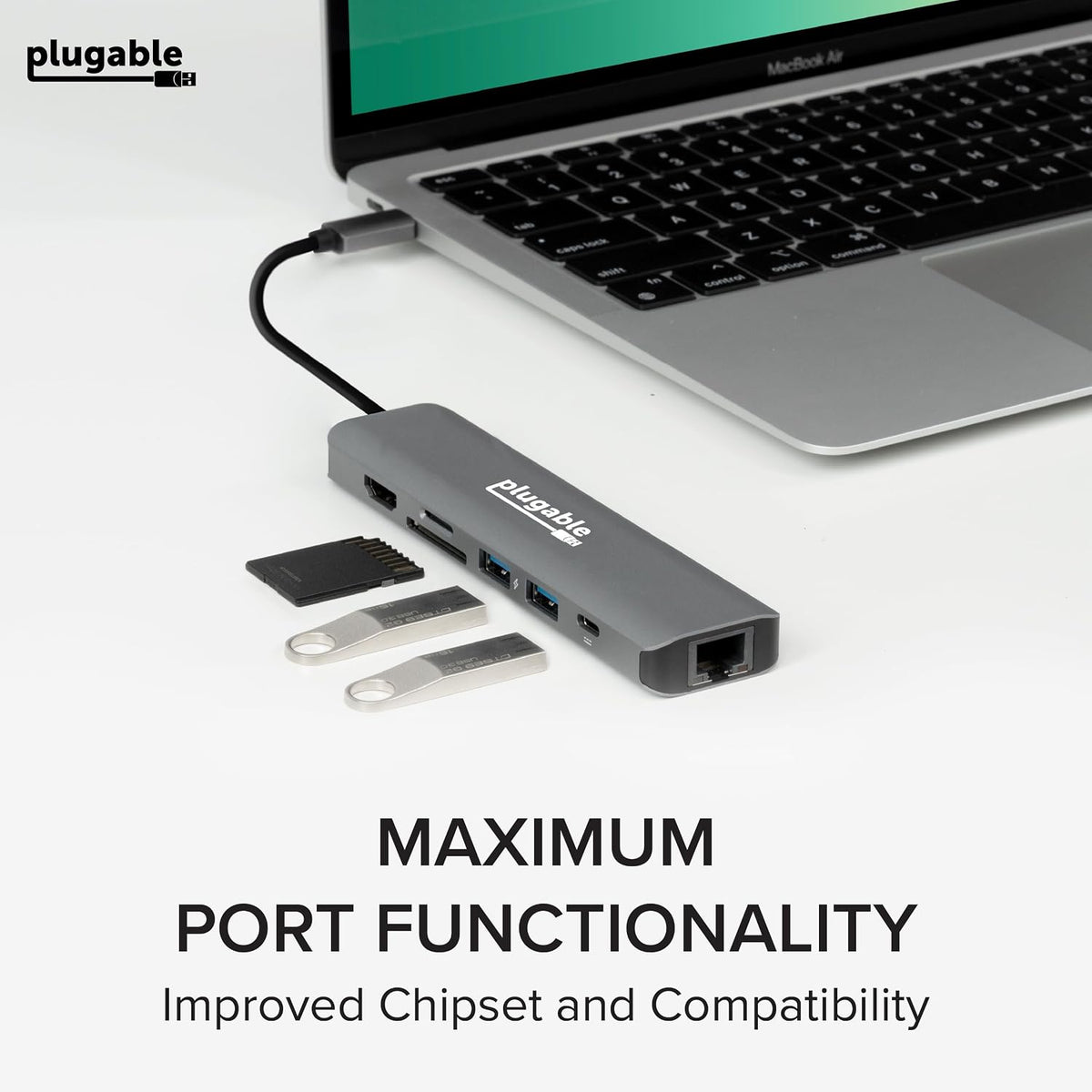 Plugable 7-in-1 USB C Hub Driverless Multiport Adapter with Ethernet